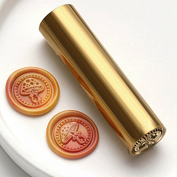 Double-Sided Engraving Wax Seal Brass Stamp, Golden, for Envelope, Card, Gift Wrapping, Mushroom, 57x15mm