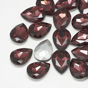 Pointed Back Glass Rhinestone Cabochons, Back Plated, Faceted, teardrop, Burgundy, 10x7x4mm