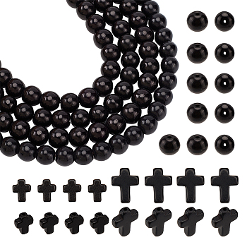 230Pcs 3 Styles Synthetic Turquoise Beads, Dyed, Cross & Round, Black, 10~16x8~12x3~3.5mm, Hole: 1mm