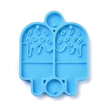 DIY Pendant Silicone Molds, for Earring Making, Resin Casting Molds, For UV Resin, Epoxy Resin Jewelry Making, Ice Cream, Deep Sky Blue, 55x44x3.5mm, Hole: 2mm, Inner Diameter: 10mm & 45x20mm