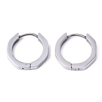 304 Stainless Steel Huggie Hoop Earrings, Ring, Stainless Steel Color, 16x17x3mm, Pin: 0.8mm