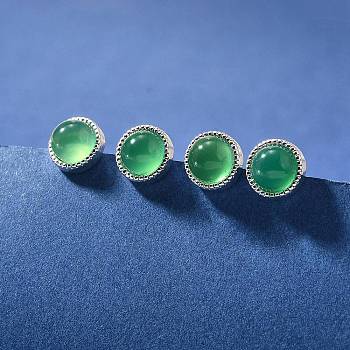 Natural Green Onyx Agate(Dyed & Heated) Ear Studs, with Brass Finding and 925 Sterling Silver Pin, Platinum, 16.5x11mm