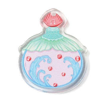 Transparent Printed Acrylic Pendants, Vase Theme, Pink, 39.5x31x2.5mm, Hole: 2~3mm