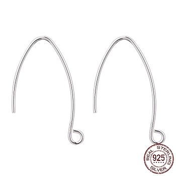 925 Sterling Silver V Shaped Earring Hooks, Marquise Ear Wire, Silver, 27mm, Hole: 2mm, 18 Gauge, Pin: 1mm, about 27pairs/20g