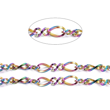 Ion Plating(IP) 304 Stainless Steel Figaro Chains, Figure 8 Chain, with Spool, Unwelded, Rainbow Color, 6x3.5x1mm, 5.5x3.5x1mm, about 32.8 Feet(10m)/roll