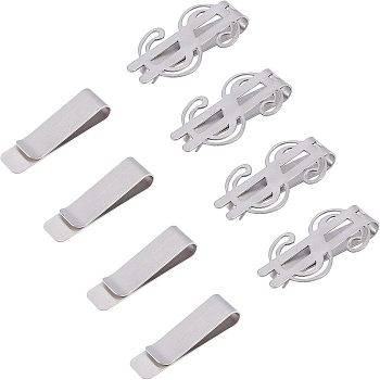 CHGCRAFT 8Pcs 2 Style Stainless Steel Clips, Dollar-shaped & Rectangle, Stainless Steel Color, 48x28.5x75mm