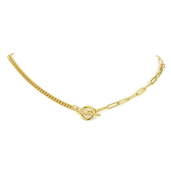 Brass Curb & Paperclip Chain Necklaces with Toggle Clasps, Golden, 17.68 inch(44.9cm)