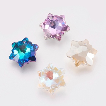 K9 Glass Rhinestone Pendants, Imitation Austrian Crystal, Faceted, Snowflake, Mixed Color, 18x7mm, Hole: 1.6mm