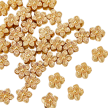 50Pcs Long-Lasting Plated, Alloy Beads, Flower, Real 18K Gold Plated, 9x5mm, Hole: 0.5mm