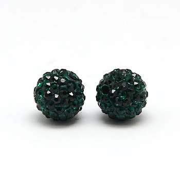 Polymer Clay Rhinestone Beads, Pave Disco Ball Beads, Grade A, Round, PP9, Emerald, PP9(1.5~1.6mm), 6mm, Hole: 1.2mm