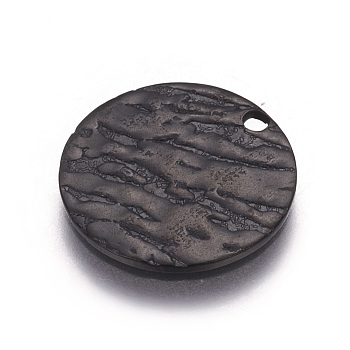 Stainless Steel Pendants, Flat Round, Electrophoresis Black, 15x1mm, Hole: 1.5mm
