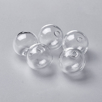 Handmade Blown Glass Globe Ball Bottles, One Hole, for Glass Vial Pendants, Round, Clear, 16mm