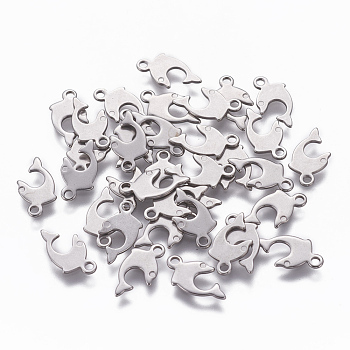 Tarnish Resistant 201 Stainless Steel Charms, Dolphin, Stainless Steel Color, 13x6x0.8mm, Hole: 1.4mm