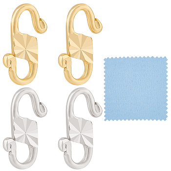 4Pcs 2 Colors Sterling Silver S-Hook Clasps with 925 Stamp, Connector Components for Jewelry Making, with 1Pc Suede Fabric Square Silver Polishing Cloth, Platinum & Golden, 9x6x1mm, Hole: 2x.1.9mm, 2pcs/color