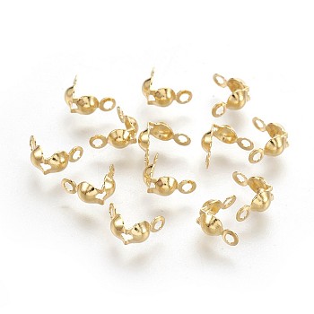 304 Stainless Steel Bead Tips, Calotte Ends, Clamshell Knot Cover, Real 18K Gold Plated, 8x4mm, Hole: 1.2mm