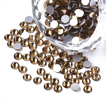Glass Rhinestone Flat Back Cabochons, Back Plated, Faceted, Half Round, Light Smoked Topaz, SS6, 1.9~2x1mm, about 1440pcs/bag