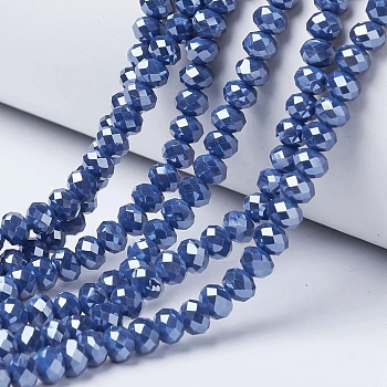 Electroplate Glass Beads Strands, Pearl Luster Plated, Faceted, Rondelle, Steel Blue, 3.5~3.8x3mm, Hole: 0.4mm, about 113~115pcs/strand, 32.5~33cm