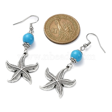 Boucles d'oreilles pendantes en alliage sur le thème de l'océan avec perles turquoise synthétiques(EJEW-JE05447)-3