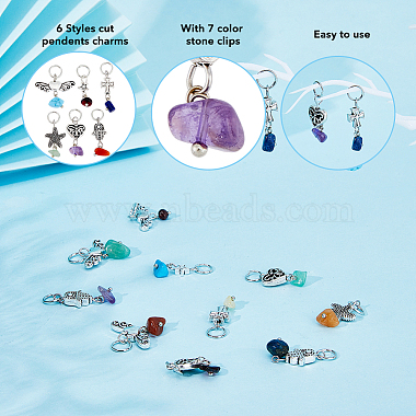 6 Sets 6 Styles Chakra Natural & Synthetic Mixed Stone Chips Alloy Pendants(FIND-FH0006-29)-4