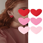 3 Pairs 3 Colors Acrylic Stud Earrings, Heart, with 925 Sterling Silver Pins, Mixed Color, 33.5x37.5mm, 1 pair/color(EJEW-LP0001-93)