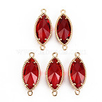 Glass Links Connectors, with Light Gold Tone Brass Findings, Faceted Horse Eye, FireBrick, 21x9x4mm, Hole: 1.2mm(X-GLAA-S193-016E)