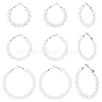 6 Pairs 3 Styles Plastic Imitation Pearl Beaded Hoop Earrings, with Iron Pins, Platinum, 35.5~56x34~54x6mm, 2 pairs/style(EJEW-SP0001-20P)