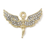 Alloy Rhinestone Pendants, Angel Charms, Lead Free & Cadmium Free, Golden, 19x25.5x3mm, Hole: 1.7mm(FIND-L026-06G)