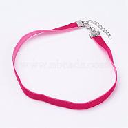 Cloth Gothic Choker Necklaces, with Iron Finding, Platinum, Camellia, 12.2 inches(31cm)(NJEW-E085-30G)