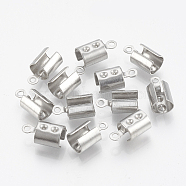 Tarnish Resistant 201 Stainless Steel Folding Crimp Ends, Fold Over Crimp Cord Ends, Stainless Steel Color, 10x4x4mm, Hole: 1.2mm, Inner Measure: 3mm(STAS-T031-11)