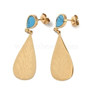 Teardrop 304 Stainless Steel Stud Earrings, Synthetic Turquoise Dangle Earrings for Women, Real 18K Gold Plated, 42x13mm(EJEW-L283-032G)
