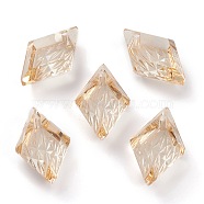 Embossed Glass Rhinestone Pendants, Rhombus, Faceted, Golden Shadow, 19x12x6mm, Hole: 1.5mm(GLAA-J101-04B-001GS)