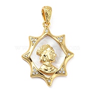 Rack Plating Brass Cubic Zirconia Pendants, with Shell, Cadmium Free & Lead Free, Woman, Real 18K Gold Plated, 31x23.5x4mm, Hole: 5.5x4mm(KK-M258-15G)