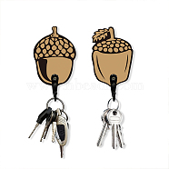 Wooden & Zinc Alloy Hook Hangers, Wall Mounted Key Hooks, Bird Shaped Divination Board, Acorn, 60~62x88~90x7mm, 2 style, 1pc/style, 2pcs/set(DIY-WH0460-017)