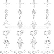 SUPERFINDINGS 24Pcs 6 Style 201 Stainless Steel Links Connectors, Angel & Wing & Heart & Hamsa Hand, Stainless Steel Color, 4pcs/style(STAS-FH0001-49)