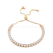 Brass Pave Clear Cubic Zirconia Flat Round Box Chain Slider Bracelets, Nickle Free, Long-Lasting Plated, Golden, 10-1/2 inch(26.6cm)(BJEW-YWC0002-12B-G)