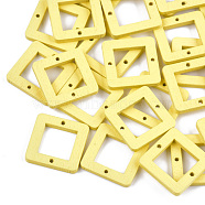 Painted Poplar Wood Links, Square, Yellow, 23x23x3mm, Hole: 1.4mm(WOOD-S045-070F)