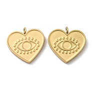 Ion Plating(IP) 316L Surgical Stainless Steel Pendants, Heart with Eye Charm, Real 18K Gold Plated, 15x15x3mm, Hole: 1.8mm(STAS-F302-14G)