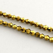 Electroplate Glass Bead Strands, Rainbow Plated, Faceted Bicone, Golden Plated, 4x4.5mm, Hole: 1mm, 92~96pcs/strand, 13.78~14.37 inch(X-EGLA-R094-4mm-01)