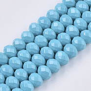 Opaque Spray Painted Glass Beads Strands, Faceted, Rondelle, Light Sky Blue, 8x6mm, Hole: 1.2mm, about 68~72pcs/strand, 15.94 inch~17.52 inch(DGLA-T001-005C)