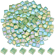 200Pcs Glass Cabochons, Mosaic Tiles, for Home Decoration or DIY Crafts, Square, Light Green, 10x10x4mm(GLAA-SP0001-14A)