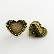 Vintage Adjustable Iron Finger Ring Components Alloy Cabochon Bezel Settings, Lead Free & Cadmium Free & Nickel Free, Antique Bronze, 17x5mm, Heart Tray: 19x20mm(PALLOY-Q300-02AB-NR)