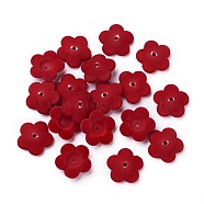 Flocky Acrylic Bead Caps, 5-Petal, Flower, Dark Red, 24x6.5mm, Hole: 2.5mm(OACR-I001-A03)