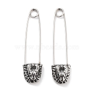 316 Surgical Stainless Steel Safety Pin Hoop Earrings for Women, Antique Silver, Snake, 42.5x6x10mm(EJEW-Z050-32B-AS)