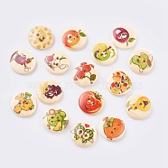 Printed Wooden Buttons, 2-Hole, Dyed, Flat Round, Mixed Pattern, Mixed Color, 20x4.5mm, Hole: 2mm(BUTT-K007-12)