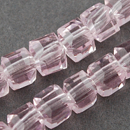 Glass Bead Strands, Faceted, Cube, Pearl Pink, 6x6x6mm, Hole: 1mm, about 100pcs/strand, 22 inch(GLAA-R041-6x6mm-25)