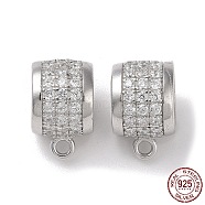 Rhodium Plated 925 Sterling Silver Tube Bails, Bead Bails with Cubic Zirconia, with 925 Stamp, Real Platinum Plated, 11x6.8x8.5mm, Hole: 1.2mm, Inner Diameter: 5.5mm(STER-K176-07P)