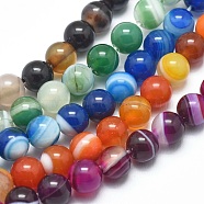 Natural Striped Agate/Banded Agate Beads Strands, Dyed & Heated, Round, Mixed Color, 6mm, Hole: 1.2mm, about 62pcs/strand, 14.9 inch(38cm)(G-I254-03A)