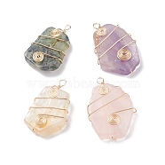 Natural Gemstone Pendants, with Real 18K Gold Plated Copper Wire Wrapped, Mixed Dyed and Undyed, Nuggets, 41~47x26~32.5x9~10mm, Hole: 3.5~4mm(PALLOY-JF01441)