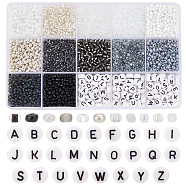 Elite DIY Beads Jewelry Making Finding Kit, Including Glass Seed Round & Acrylic Letter Beads, Black and White, 3~4x2~3mm(SEED-PH0001-82)