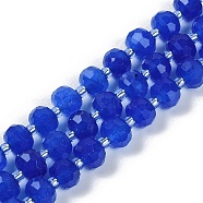 Natural Blue Agate(Dyed & Heated) Beads Strands, Faceted, Rondelle, with Seed Beads, 7.5~8x6.5mm, Hole: 1.4mm, about 45~46pcs/strand, 15.75''(40cm)(G-H057-A14-02)